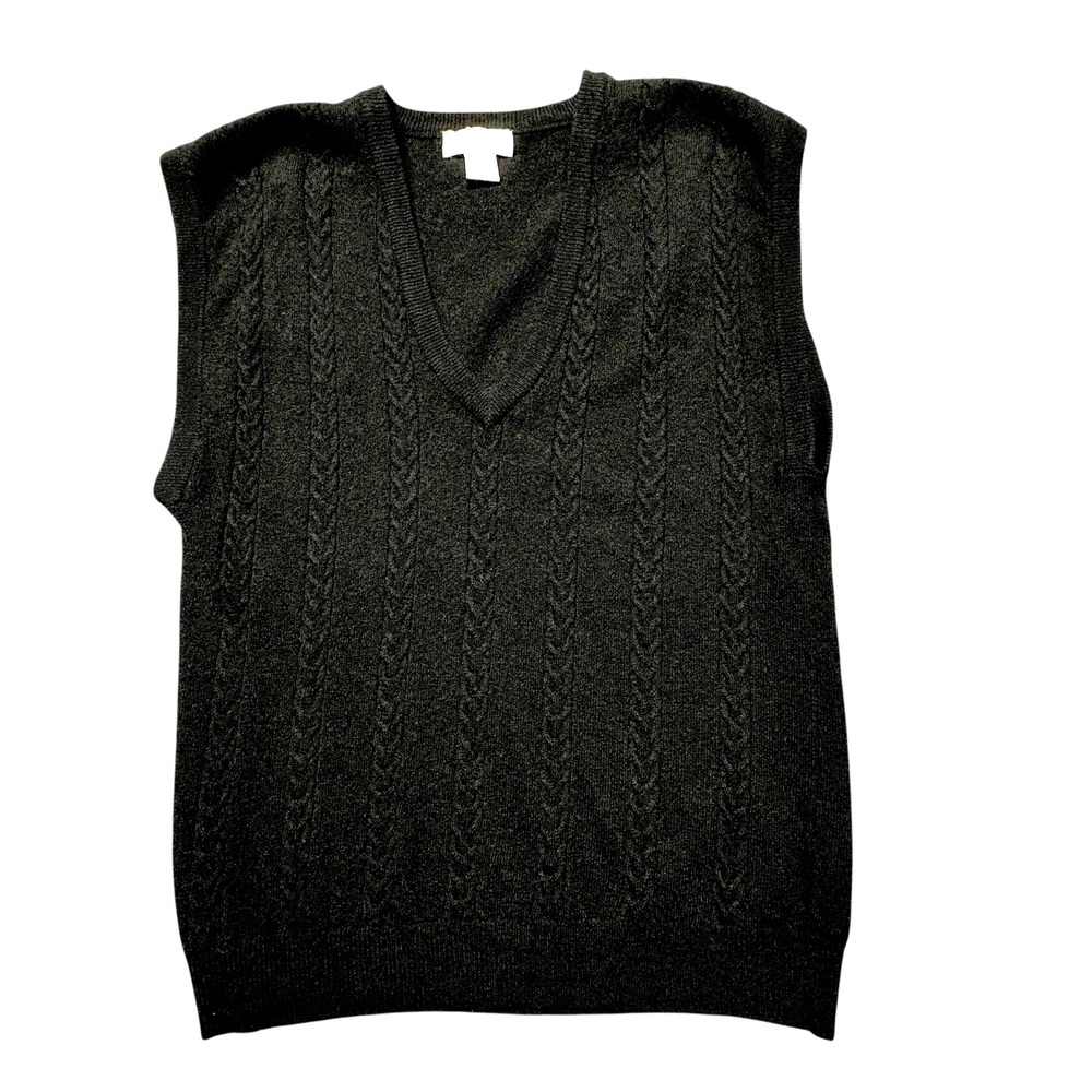 VTG 90s Lord & Taylor Lambswool Cable Knit Sweater Vest L Black Preppy Academia‎